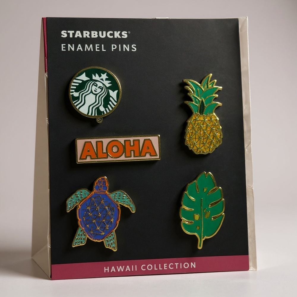 Starbucks Hawaiian exclusive enamel pin set NWT Aloha pineapple leaf turtle logo